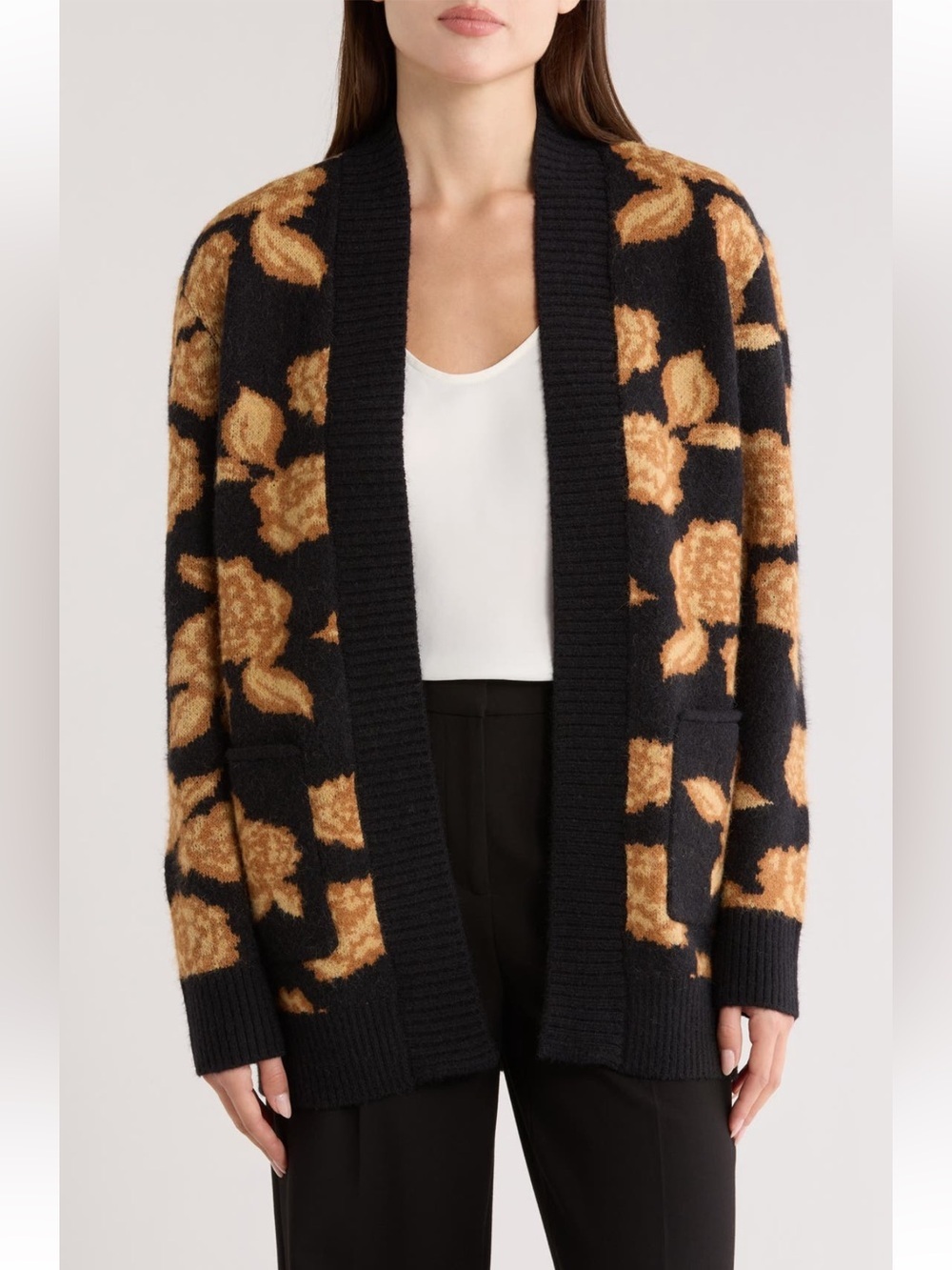 DR2 By Daniel Rainn Floral Open Cardigan In Black NORDSTROM